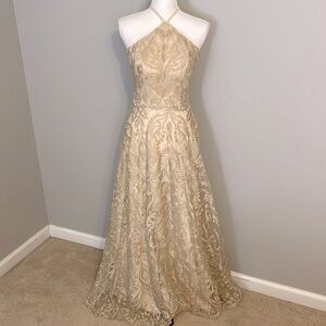 Gold cross neck gown